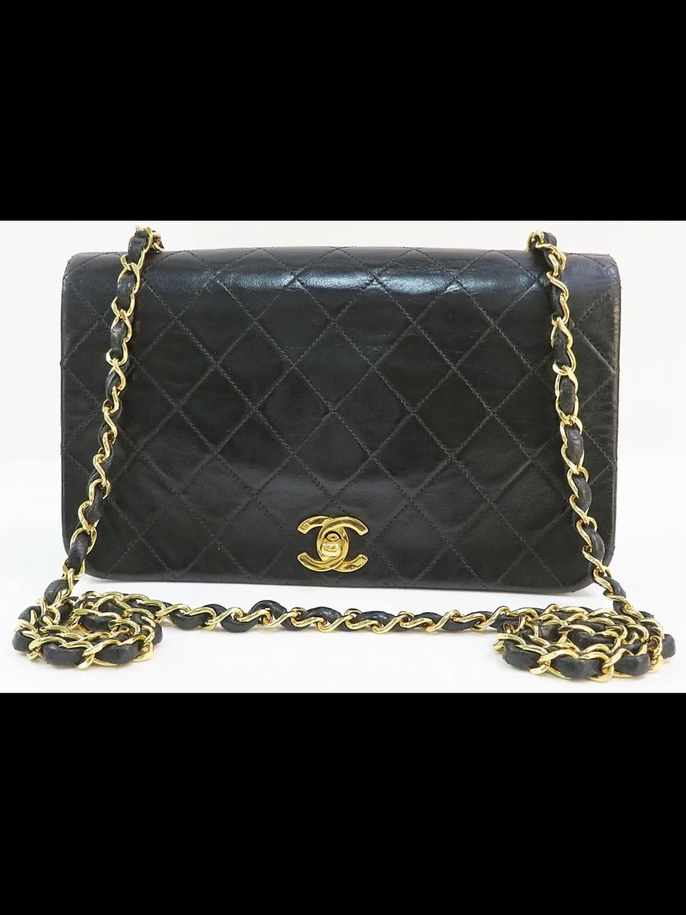CHANEL Black Quilted Lambskin Shoulder Bag with Gold Hardware